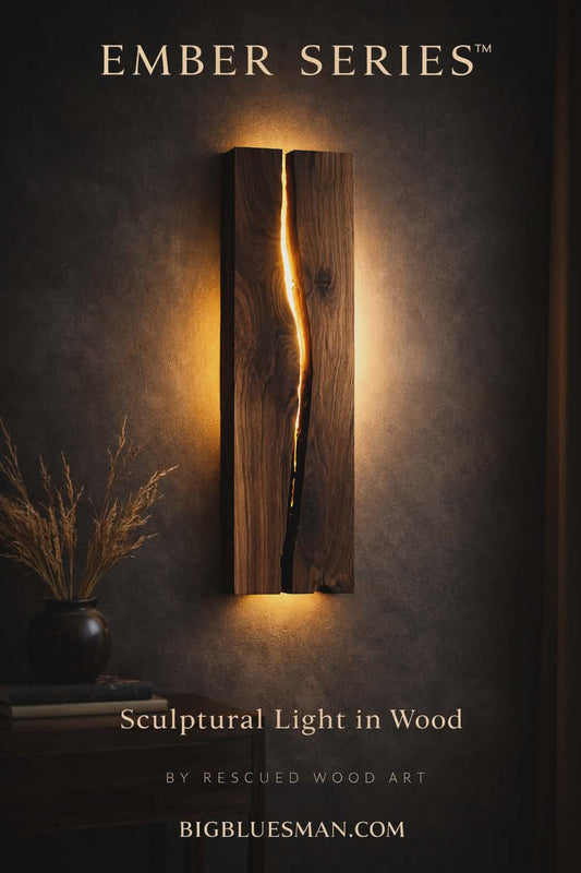 Rescued wood art wall light